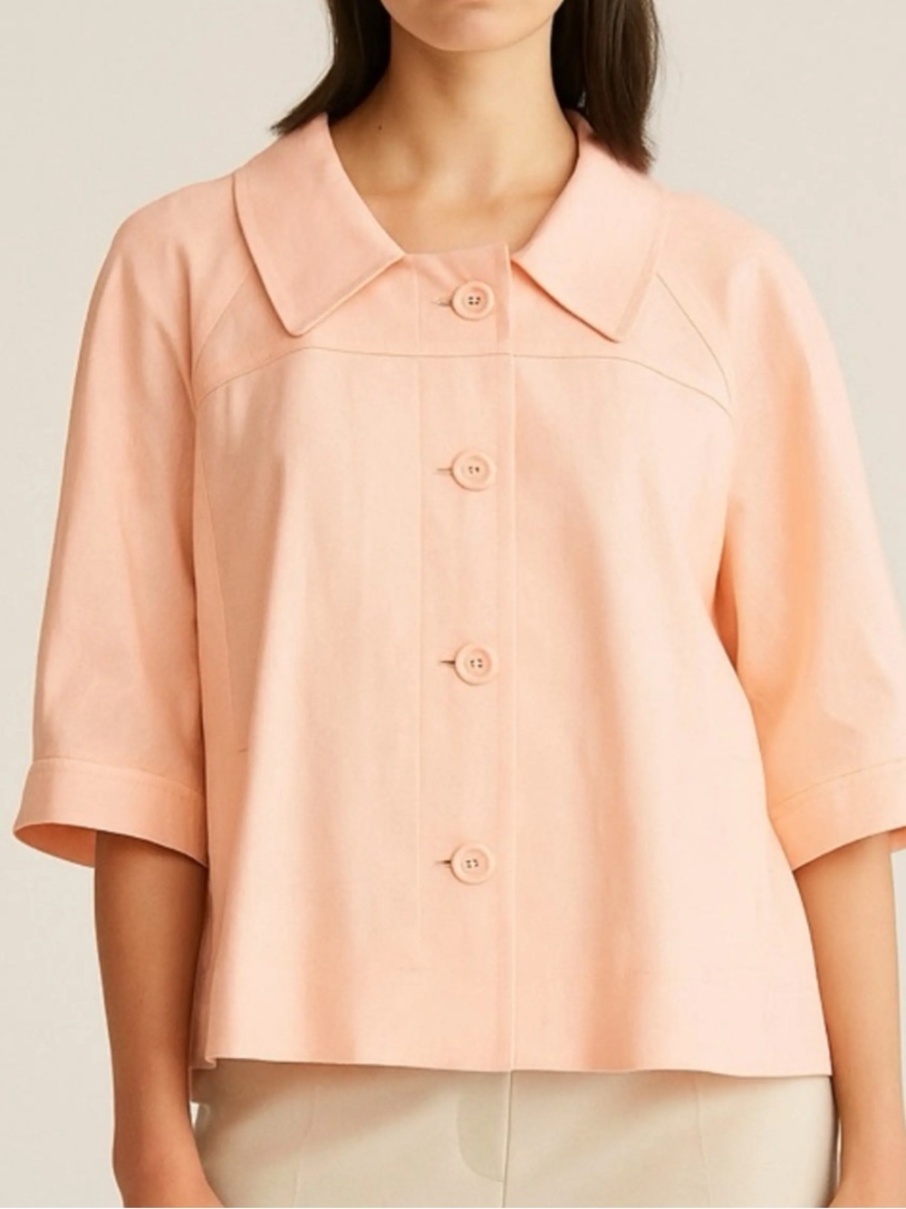 ANTONIO MELANI Linen Blend Peach Short-Sleeve Button-Front Fully Lined Jacket